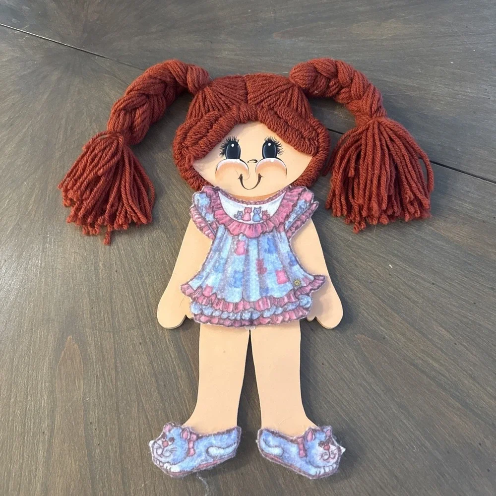 Vintage La-Di Doll Wooden Fashion Doll with Felt Outfits Red Hair 1980s 14in